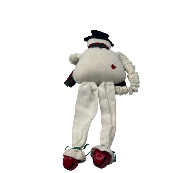 Fabric Snowman Decoration With Tartan Scarf Black Top Hat & Jingle Bell Shoes - Picture 5 of 5